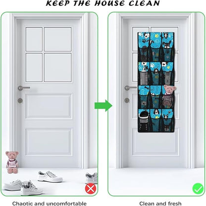 Generic Blue Dog Bed Organizer Hanging Pocket Strong Door Storage Organizer Heavy Duty Over Door Storage Organizer with Waterproof Pockets for Room Behind the Door