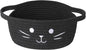 Small Cat Toy Basket, 10”x10”x4” Black Cotton Rope Storage Bin with Handles, Woven Cat Organizer Box for Indoor Pets, Cute Kitty Easter Basket Gifts Empty, Cat-Shaped Boo Halloween Bin