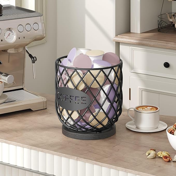 YATINEY Coffee Pod Holder Organizer, Holder for K Cup, Large Capacity Coffee Pod Basket, Versatile Coffee Capsule Storage Organizer, for Kitchen Countertop, Black KH09BB