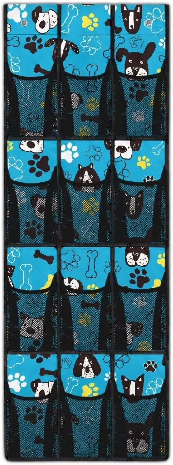 Generic Blue Dog Bed Organizer Hanging Pocket Strong Door Storage Organizer Heavy Duty Over Door Storage Organizer with Waterproof Pockets for Room Behind the Door