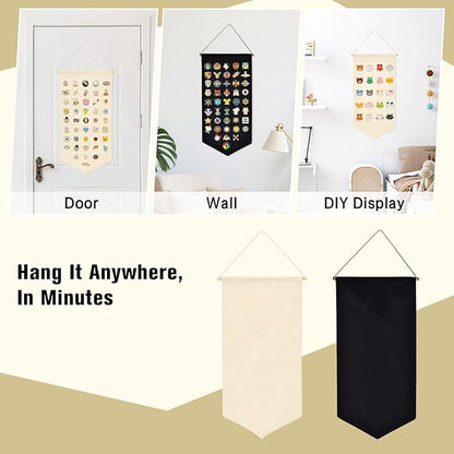 Winmany Wall Hanging Brooch Jewelry Storage Case Canvas Display Stand Enamel Pin Display Banner Holder Earrings Necklace Glitter Pin Collection Organizer (Black)