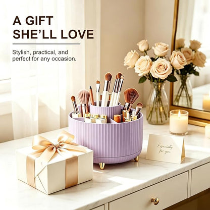 Makeup Brush Holder, Makeup Brush Organizer Countertop, Skincare Makeup Cosmetic Perfume Organizer Storage Box Case for Vanity Bathroom Countertop(Purple)
