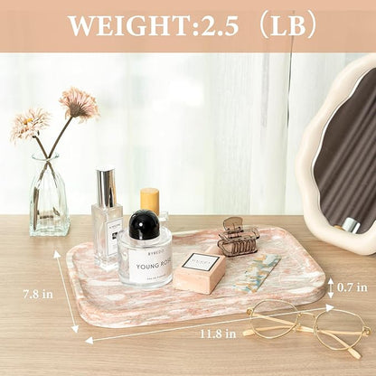 Karibiber Marble Vanity Tray, Marble Bathroom Tray Countertop, Decorative Tray for Dresser, Rosso Red Stone Serving Trays for Kitchen, Perfume, Jewelry Candle Holder, Catch All