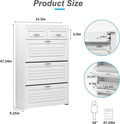 Vibe & Dine Narrow Shoe Organizer Cabinet with 3 Large Flip Drawers & 2 Storage Drawers - Slim Shoe Storage for Entryway, Hallway, Bedroom