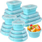 Yaomiao 16 Pack Collapsible Food Storage Containers with Lid Foldable 8 Pcs Rectangle Storage Bowl and 8 Pcs Round Silicone Food Bow for Lunch Camping Rv Accessories Microwave Freezer(Blue)