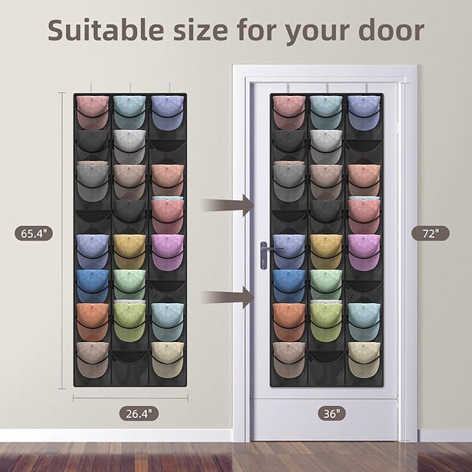 Hat Organizer Racks for Baseball Caps, 24 Deeper Pockets Baseball Hat Rack, Cap Rack, Hat Rack for Door with 3 Hooks