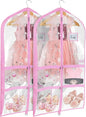 Univivi Clear Garment Bags for Dance Costumes, 40 Inch Dance Costume Garment Bags for Dancers, with 4 Medium Clear Zipper Pockets and 1 Large Back Zippered Pocket (Pink, 2 Pack)
