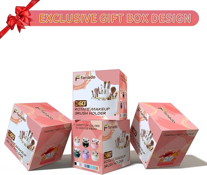 fanado 360° Rotate Makeup Brush Holder Organizer, Makeup Organizers Countertop, Makeup organization and Skincare Storage for Vanity, Desktop, Bathroom (White)