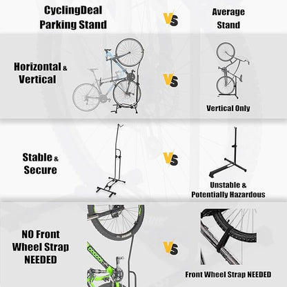 CyclingDeal Upright Bike Stand Floor - Vertical & Horizontal Bicycle Stand Bicycle Storage - Safe & Secure Bike Storage Rack - for Wheels Sizes up to 29" - Bike Rack Garage Bicycle Rack - Classic