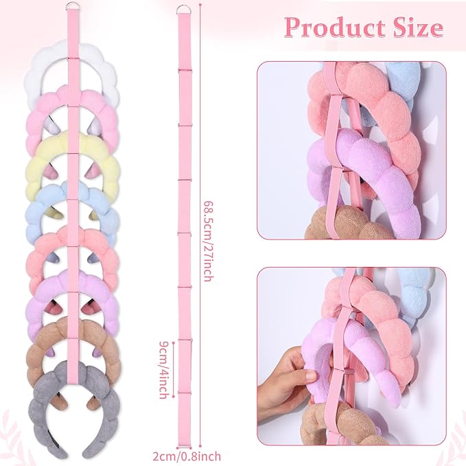 3 PCS Headband Holder Organizer for Girl,Hanging Hairband Storage for Women,Pink Hair Hoop Display Hair Accessories Organizer Bedroom College Dorm Decor