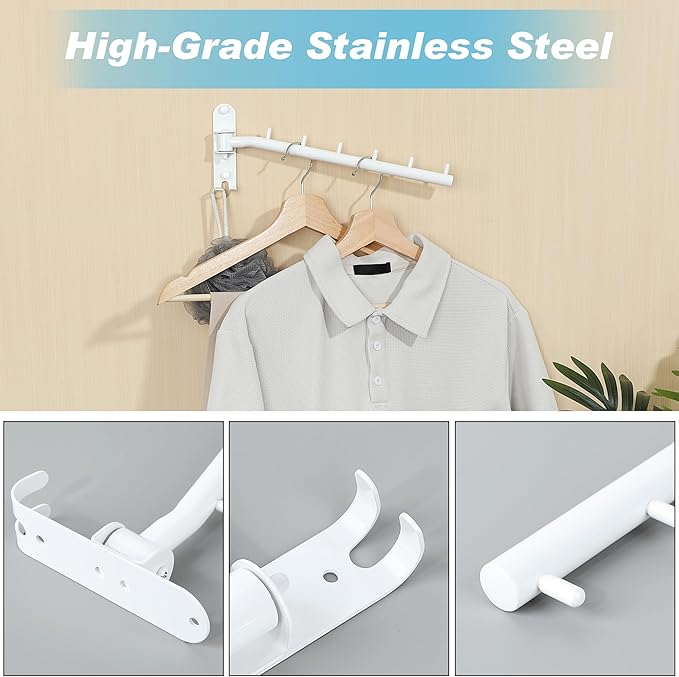 Alise Wall Mounted Drying Rack,Swivel Clothes Drying Rack Stainless Steel,Space Saving Clothes Hanger Rack,Heavty Duty Clothes Wall Drying Rack for Laundry Closet Bedroom/Bathroom,White,2 Pack