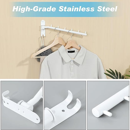 Alise Wall Mounted Drying Rack,Swivel Clothes Drying Rack Stainless Steel,Space Saving Clothes Hanger Rack,Heavty Duty Clothes Wall Drying Rack for Laundry Closet Bedroom/Bathroom,White,2 Pack