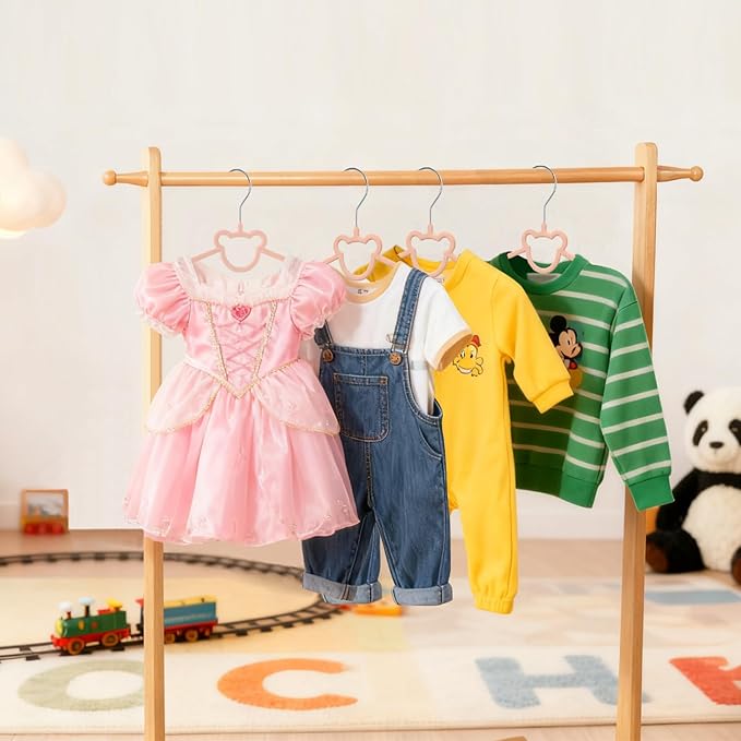 ManGotree 12.8" Kids Velvet Hangers, Non-Slip Felt Baby Clothes Hanger, Cute Bear Hanger for Nursery, Space Saving Toddler Hangers for Children's Closet (20 Pack, Pink)