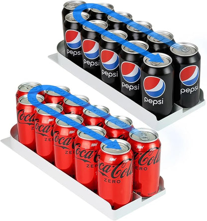 Can Dispenser 2-Pack, Smart FIFO Rolling Can Organizer for Refrigerator, Front Load Soda & Beer Drink Holder, Space-Saving Fridge Organizer, Durable ABS + PET, Made in Korea