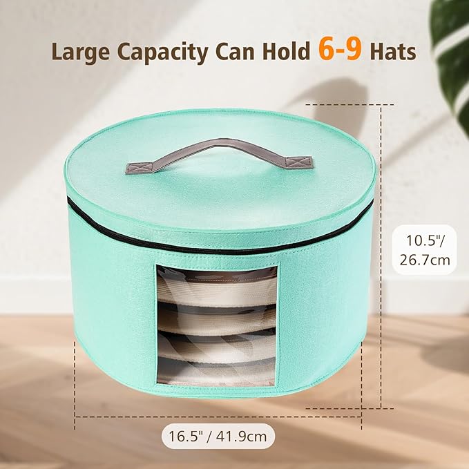 HEAVYWOOD Hat Box for Women Storage Travel Felt Hats Case for Wide-Brim Cowboy Hats Storage Foldable Organizer for Closet Large Round Hat Carrier with Portable Handle (Blue)