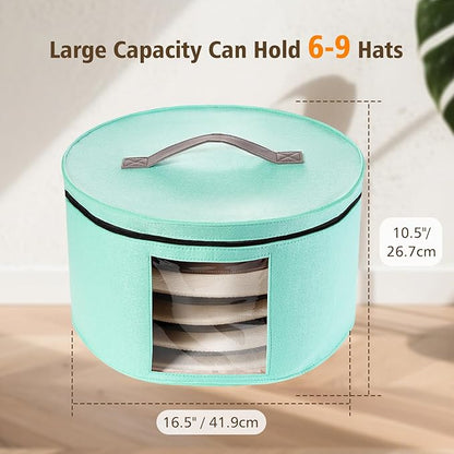 HEAVYWOOD Hat Box for Women Storage Travel Felt Hats Case for Wide-Brim Cowboy Hats Storage Foldable Organizer for Closet Large Round Hat Carrier with Portable Handle (Blue)