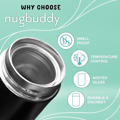 nugbuddy Mini Airtight Storage Container - Vacuum Sealed Insulated w Nested Glass Jar - UV Protection, Temperature Controlled Stainless - Whiteboard Finish w Marker Included - 100 ml