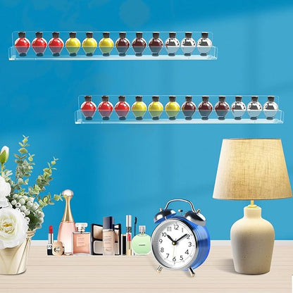 Nail Polish Shelf Wall 15 Inch Acrylic Clear Rack Sunglass Organizer Multi-Purpose Floating Shelves for Beauty Salons Retailer Dressing Room (12 PCs)