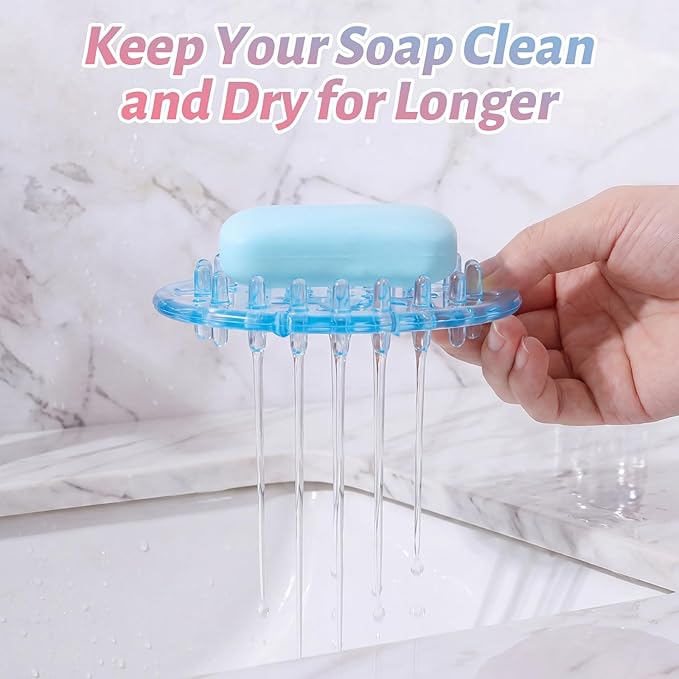 4 Pcs Plastic Soap Holder Soap Dish Bar Saver Tray with Holes Sponge Holder for Kitchen Bathroom Shower Counter, 4.5 x 3 x 0.7 Inches (Pink,Blue)