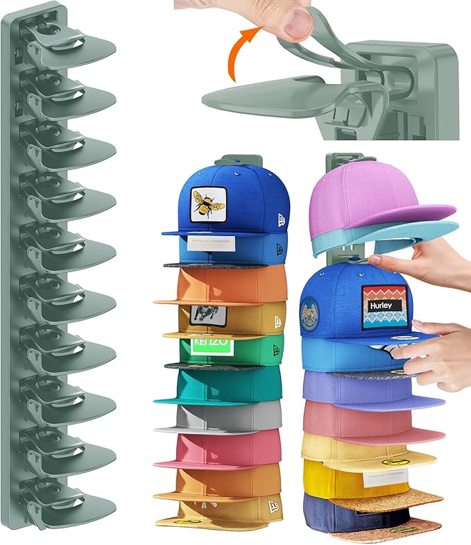 AXU 2 Pack Hat Organizer for Baseball Caps, Hat Rack for Wall (Grey)