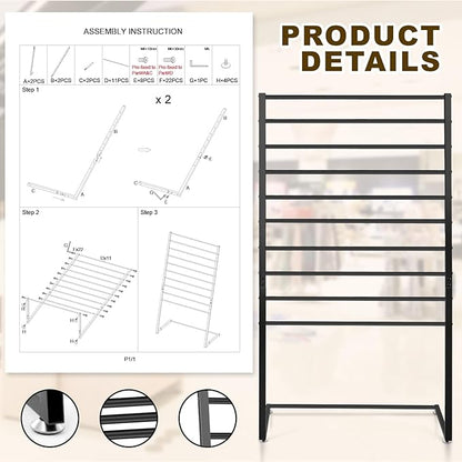 Hijab Organizer, 10 Tier Metal Scarf Holder Organizer, Freestanding Scarf Shawl Display Stand Belt Holder for Boutique, Retail Store, Bedroom, Clothing Store(Black,57" X 31.5" X 15.75")