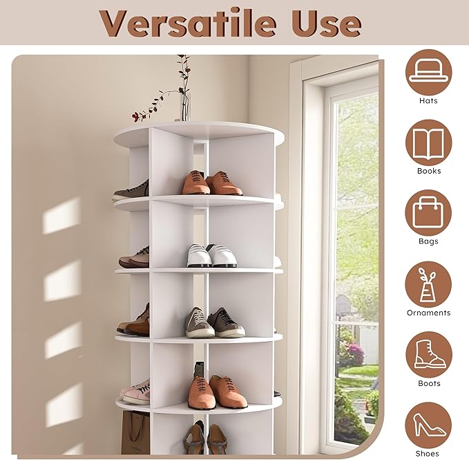Rotating Shoe Rack Tower, 360-Degree Circular Storage Organizer for Shoes and Handbags, Vertical Space-Saving Cabinet for Entrance Hall, Independent Rotating Shoe Shelf