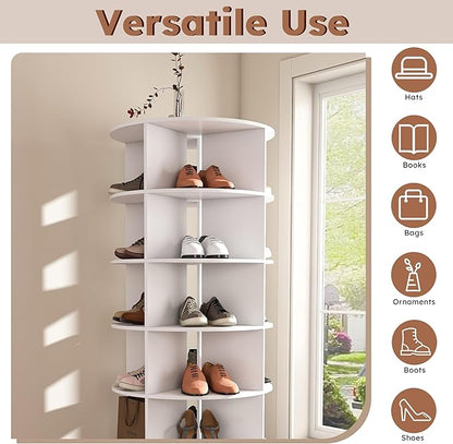 Rotating Shoe Rack Tower, 360-Degree Circular Storage Organizer for Shoes and Handbags, Vertical Space-Saving Cabinet for Entrance Hall, Independent Rotating Shoe Shelf