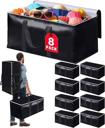 StoreHappily Heavy-Duty & Extra Capacity Moving Bags with Backpack Straps, Storage Totes with Double Zipper & Strong Handles, Packing Bags Alternative to Moving Boxes, Moving Supplies (8 Pack, Black)