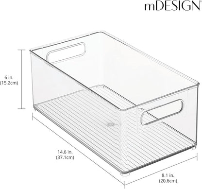 mDesign Deep Plastic Kitchen Storage Organizer Container Bin for Pantry, Cabinet, Cupboard, Shelves, Fridge, or Freezer - Holds Dry Goods, Sauces, Condiments, Drinks, 2 Pack, Clear