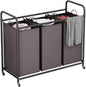 LINZINAR 3-Bag Laundry Sorter,Laundry Hamper Cart with Heavy Duty Rolling Lockable Wheels and Removable Bags (Brown)