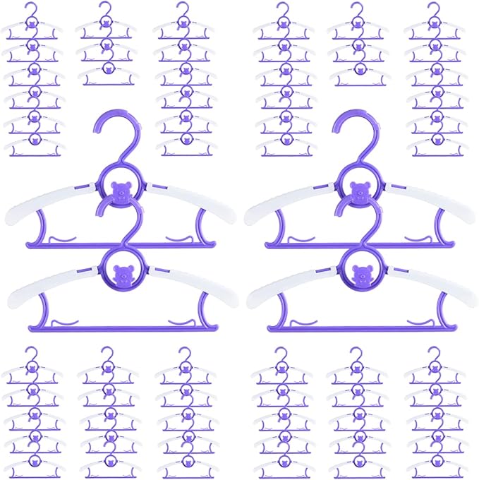 Baby Hangers for Nursery Closet 60 Pack Plastic Kids Clothes Hanger Space Saving Non Slip Extendable Toddler 11-14” Adjustable Hangers Heavy Duty Clothing Infant Hanger Bulk, Purple