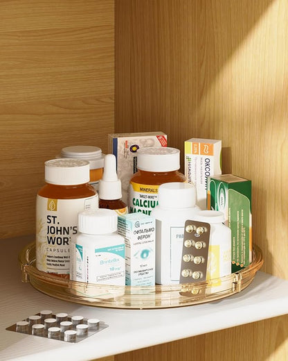 LAMU 2 Pack Lazy Susan Organizer 9.25 inch Lazy Susan Turntable for Cabinet, Rotating Spice Organization for Cabinet, Kitchen, Table Top, Countertop, Pantry Fridge Organizers and Storage, Amber