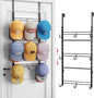 SWTYMIKI Over Door Hat Organizer - 3 Tier Metal Adjustable Wall Mounted Hat Rack with 9 Hooks Design, Hanging Baseball Cap Organizer Storage Holds up to 27 Caps for Door, Bedroom, Closet