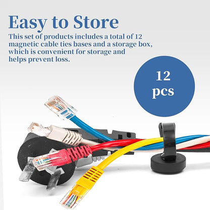Pack of 12 Magnetic Zip Tie Mounts, Magnetic Cable Clips Organize and Secure Cable Wires with Powerful Magnetic Multipurpose Cable Ties Mount Base for Electrical Wire