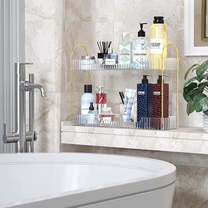 GTI Narrow Bathroom Organizers and Storage, 2 Tier Rectangle Makeup Counter Organizer, Perfume Cosmetics Skincare Vanity Organizers, Dresser Countertop Organizer for Women (Clear)