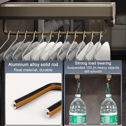 Extendable Pull-Out Closet Valet Rod,Fashion Retractable Pants Hangers,Non-Slip Solid Hanging Rod,Double Damping Slide Track,for Shallow Cabinet/Narrow Cabinet,Load-Bearing 30 kg