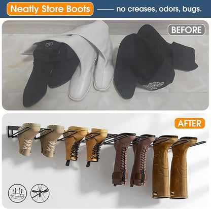 zacurter Boot Rack, Wader Hangers for Boot, Metal Wall Mounted Shoe Rack, 4 Pair Boot Organizer Rack for Tall Boots and Cowboy Boot, Boot Trays for Entryway,Garage (2 Pack), black