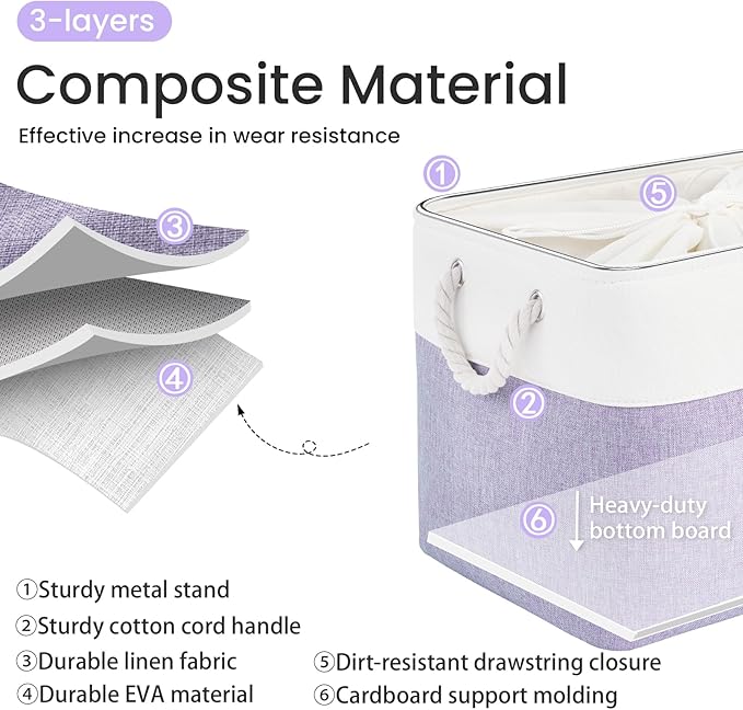 Large Storage Baskets- 16x12x12 inch Storage Bins for Shelves and Closet Organizing, Foldable Fabric Bin for Home Organization Clothes and Laundry (1-Pack, White&Purple)
