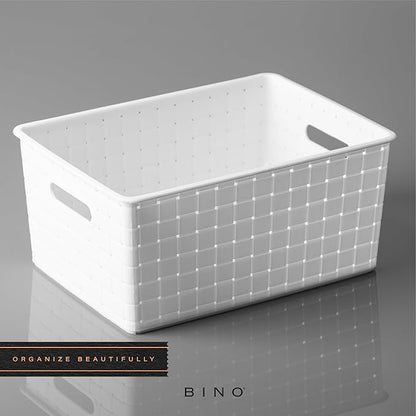 BINO | Plastic Storage Baskets Small - White | THE STABLE COLLECTION | Multi-Use Storage | Rectangular Cabinet Organizer | Baskets For Organizing with Handles | Home Office Organization and Storage