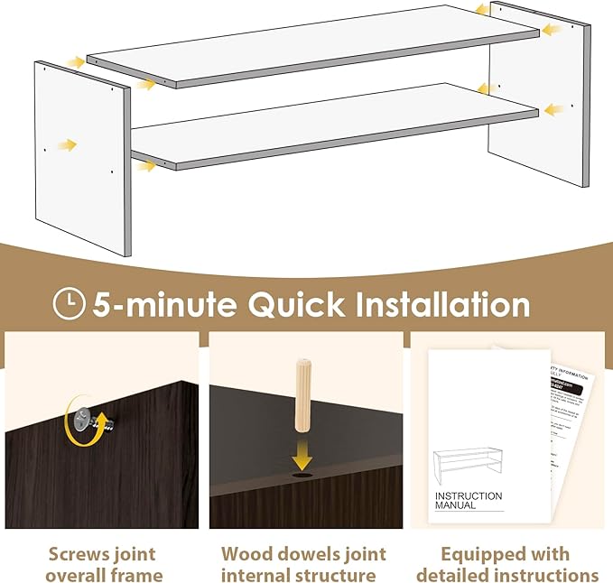 PrimeZone Shoe Rack for Closet - 2-Tier Stackable Shoe Shelf for 6-12 Pairs, Freestanding Wooden Shoe Organizer, Small Storage Shoe Stand for Entryway, Closet, Dorm, Office, Small Space, Espresso