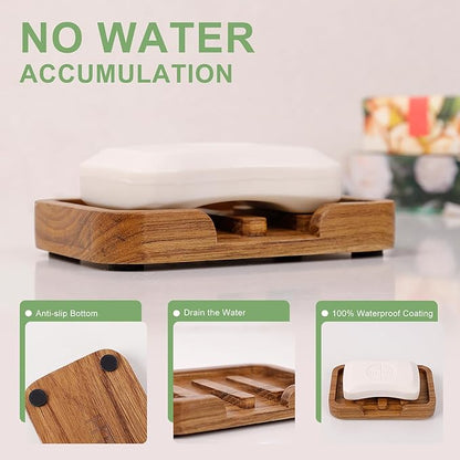 Self Draining Soap Dish by HTB,Teak Wood Soap Holder,Sponge Holder for Kitchen,Soap Saver for Shower, Bathroom, Sink, Kitchen and Countertop