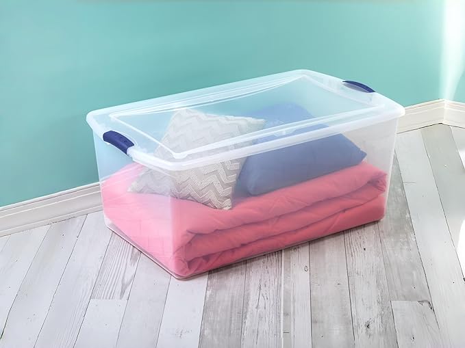 105 Quart Storage Bins with Lids, 2 Pack, Clear Plastic Containers, Stackable Tote Box Organizers for Home Garage Office Closet