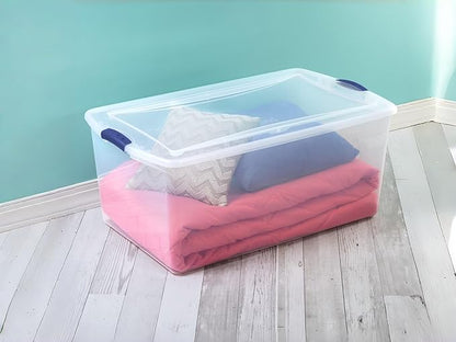 105 Quart Storage Bins with Lids, 2 Pack, Clear Plastic Containers, Stackable Tote Box Organizers for Home Garage Office Closet