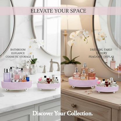 Rotating Bling Perfume Makeup Organizer, Rhinestone Cosmetic Display Cases with 2-Piece Set, 360° Spinning Bathroom Organizers for Countertop, Vanity Table | Purple