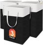 TasticTotes laundry basket 3-Pack, laundry hamper, Hamper with handles, collapsible laundry baskets, Waterproof dirty clothes hamper, Towel Storage for Home or Dorm, 75L-Black