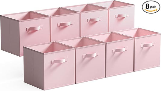 GRANNY SAYS Cube Storage Bins - 13x13 Cubby Organizer with Handle, Collapsible Storage Baskets for Shelves, Pink, 8-Pack