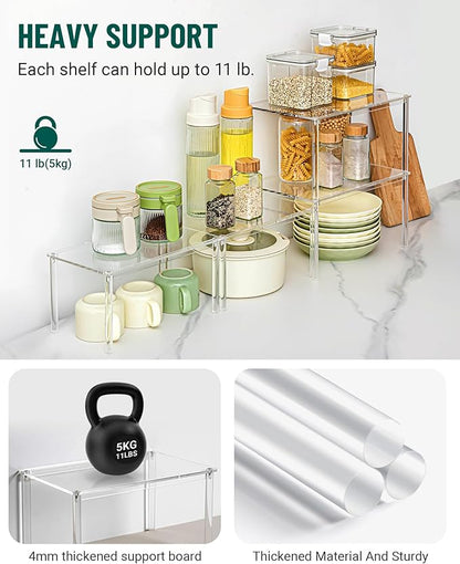 Bobomoment Acrylic Cabinet Organizer, Set of 4 Spice Rack Organizer for Cabinet, Desk Countertop Shelf Organizer, Pantry Kitchen Storage and Organization, Stackable Shelves House Essentials for Gift
