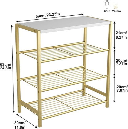 HOMEFORT 4-Tier Shoe Rack, Shoe Storage Shelf, Industrial Shoe Tower, Narrow Shoe Organizer for Closet Entryway, Small Shoe Rack Table with Durable Metal Shelves, Gold