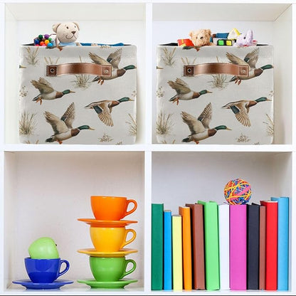 Mallard Ducks Reeds Square Baskets Storage Bins Foldable Fabric Organizer Bin Open Home Shelf Baskets