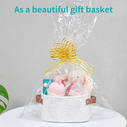 ABenkle Small Storage Basket, Mini Baskets with Handle, Cute Cotton Woven Baskets for Shelves, Boho Decorative Toy Storage Bin for Nursery, Spa, Empty Gift Basket - XS, White